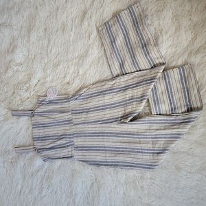 GYPSIES & MOONDUST Cropped Wide Leg Striped Linen Jumpsuit Palazzo Overalls